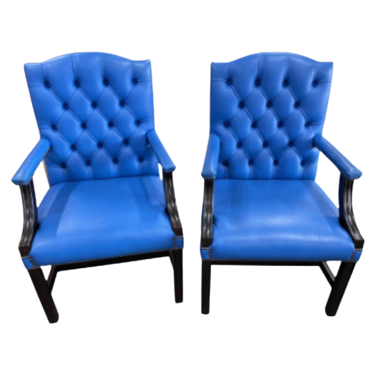 2 X Super Gave Engelse Chesterfield Fauteuils Van Springvale Blauw Gainsborough 1