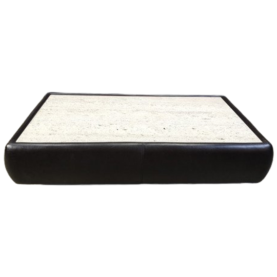 Leather And Travertine Coffee Table Attr To Desede, 1970s 1