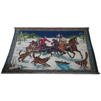 Groot Mid Century Pluche / Velvet Wandkleed Wolven Jacht