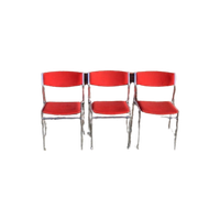 3 Stoelen Stapelbaar Metalen Crhoom Frame Met Rode Bekleding