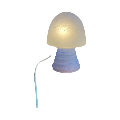 Peill Putzler (?) Glas Mushroomlamp Gespikkeld Blauw , Mat / Satijn Jaren 60-70 Design Glazen Lam