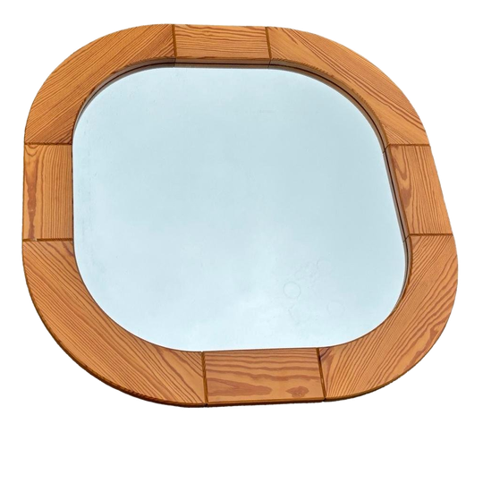 Vintage Spiegel Jaren 70 Ovale Grenen Hout Zweeds Design 1