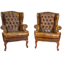 Cognackleurige Chesterfield Wingback Fauteuil (2x)
