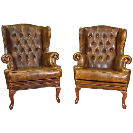 Cognackleurige Chesterfield Wingback Fauteuil (2x) 1