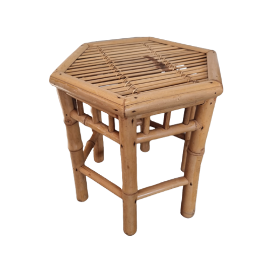 Vintage Bamboe En Rotan Bijzettafeltje, Jaren 80 1