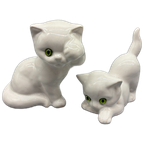 Set Katten Wit Keramiek Groen Glazen Ogen 2 Stuks 70's thumbnail 1