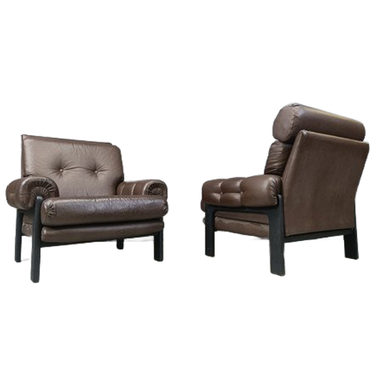 Pair Of Leather Armchairs Made In Denmark, 1960s 1