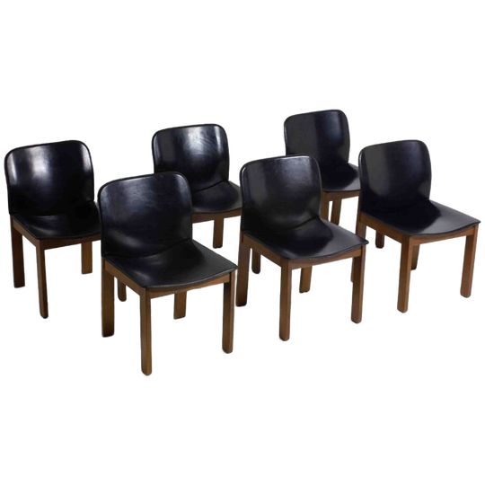 Mid-century Set Van 6 Lederen Eetkamerstoelen Door Arfa & Tobia Scarpa, 1970 1