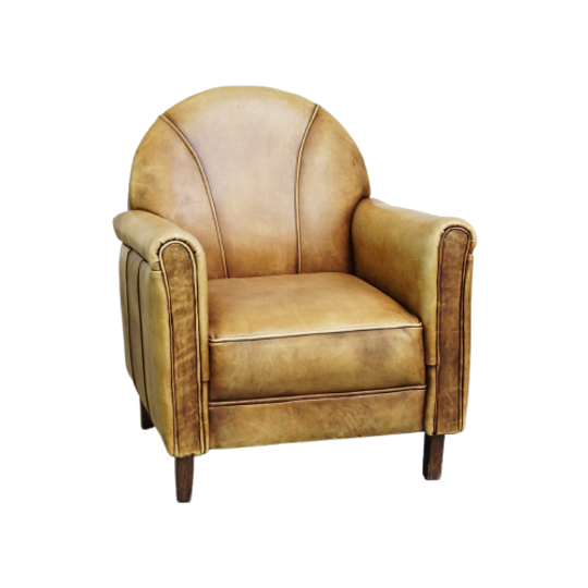 Unieke En Charmante Kinder Fauteuil/ Armchair Gemaakt Van Rundleer In Art Deco Stijl In Een Licht 1