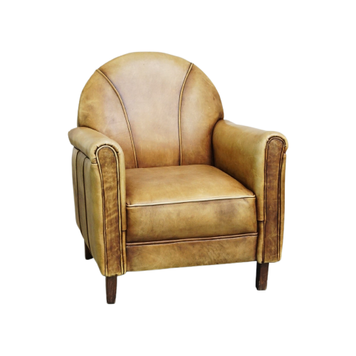 Unieke En Charmante Kinder Fauteuil/ Armchair Gemaakt Van Rundleer In Art Deco Stijl In Een Licht