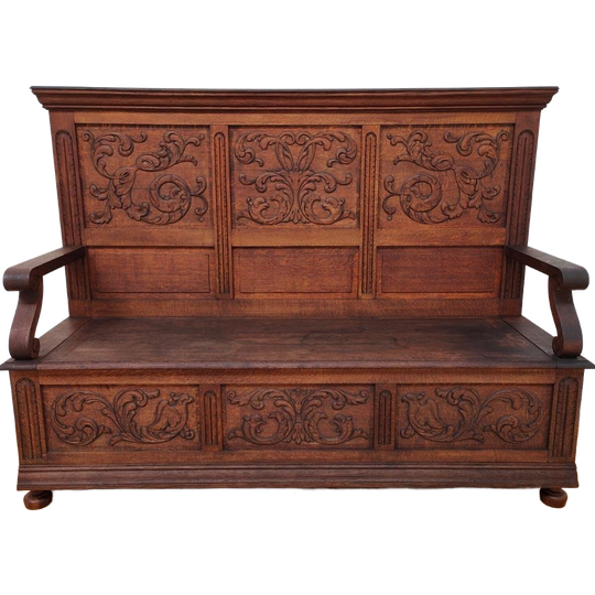 Antieke Eikenhouten Kerkbank, Halbank, Bank, Klepbank 102 1