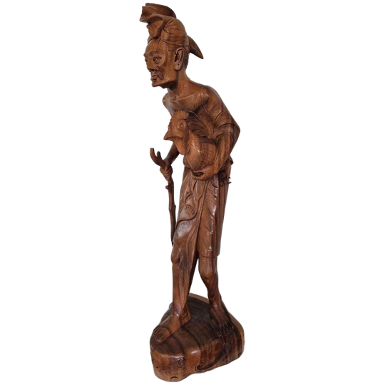 Groot Balinees Beeld Man Met Haan Bali Hout 105 Cm 1