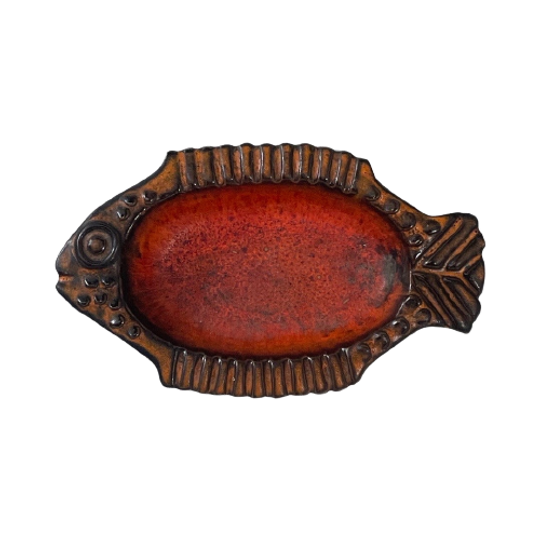 West Germany - Fish Shaped Bowl - Orange And Brown - Glazed Ceramic 1