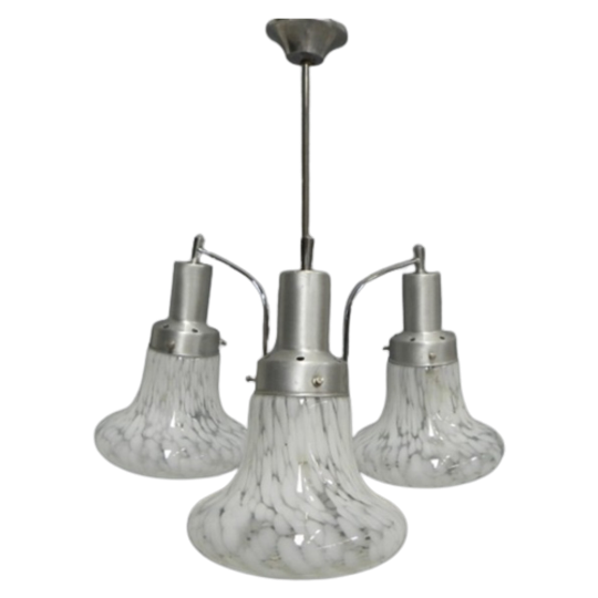 Vintage Hanglamp Met 3 Gewolkte Glazen Kappen 1