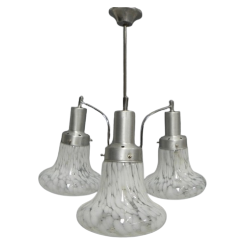 Vintage Hanglamp Met 3 Gewolkte Glazen Kappen
