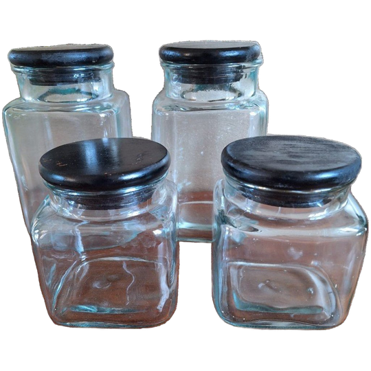 Vintage Voorraadpotten Glas Met Houten Deksels 1