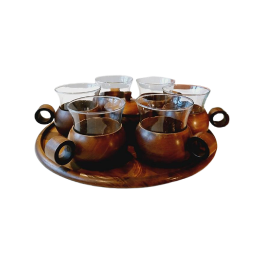 Teakhout Vintage Thee Set Hout Glas 1
