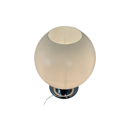 Vintage - Art Deco Style Lamp - Xl Satin Glass Dome Mounted On Chrome Base 1