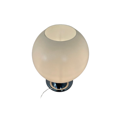 Vintage - Art Deco Style Lamp - Xl Satin Glass Dome Mounted On Chrome Base