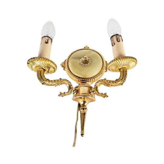 Hollywood Regency Stijl - Wandlamp - Verguld - Marmer - Italie - 60's 1