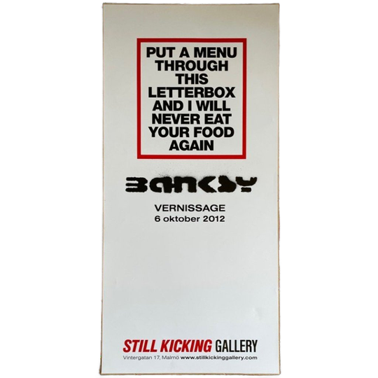 Exhibition Poster Banksy, Vernissage 2012, Put A Menu, Still Kicking Gallery, Malmo 1