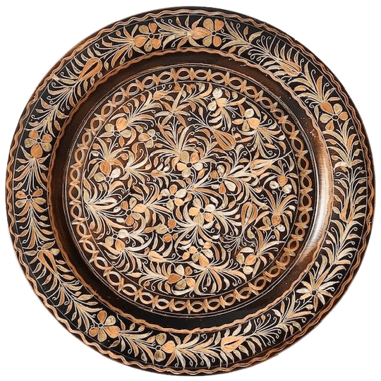 Vintage Koperen Geëtst Turks Sierbord Istanbul Bloem Oosters 1970’s 1