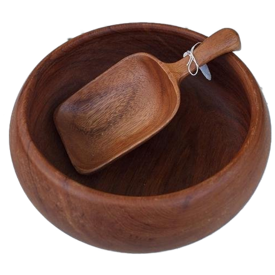 Vintage Houten Schaal, Slabak Bowl Met Schepje, Rijstschotel 1