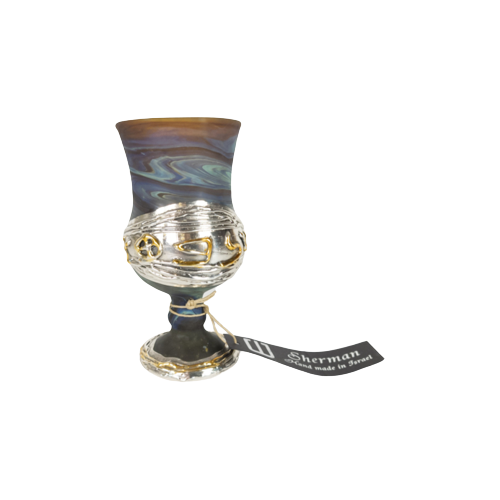 Sherman Art Works - 925 Sterling Zilver - Glas - Gesigneerd - Kiddush Cup - Israel