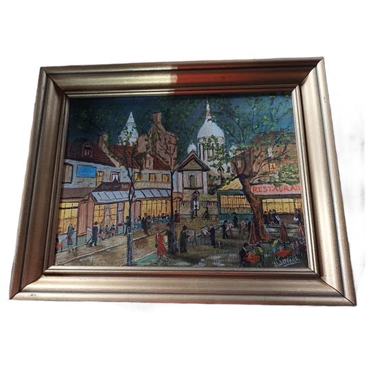 Romantisch Straatbeeld Van Montmartre Gesigneerd Schilderij 1