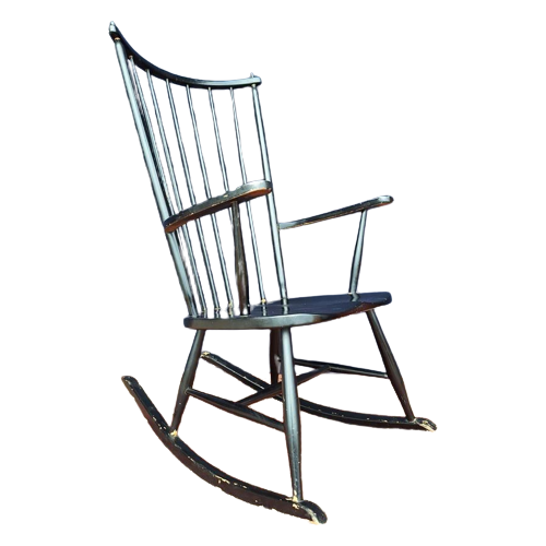 Vintage Schommelstoel, Zwarte Spijlen Stoel, Rocking Chair