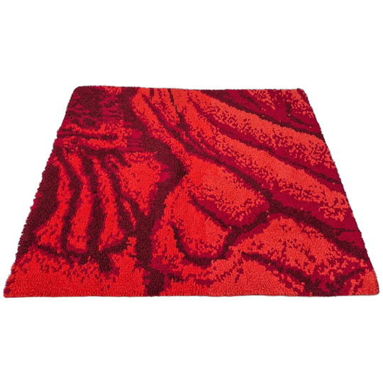 Vintage Vloerkleed Rood Gemarmerd. Smyrna Handgeknoopt Kleed 1