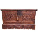 Grote Spaanse Antieke Kastanjehouten Primitieve Kist thumbnail 1