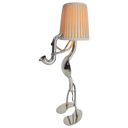Vintage Saxofonist Tafellamp Rvs Handmade Uniek Lamp ‘70