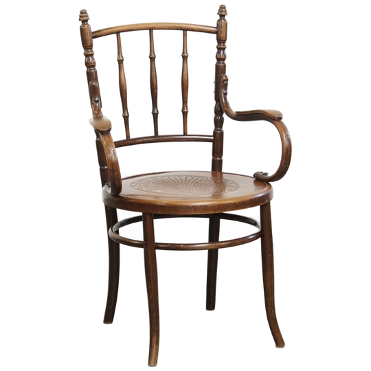 Prachtige Antieke Houten Design Stoel Van Mundus Voor Thonet Met Armleuningen 1