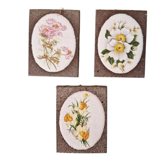 3 Vintage Keramirke Tegels Met Florale Glazuur Wandtegel 1