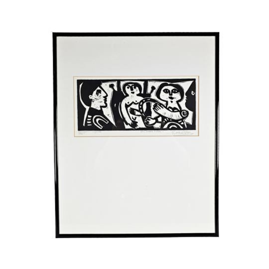 Eugène Fidler (1910-1990) - Lino Gravure Originale - 'pour Eugene Fidler' - 6/100 1