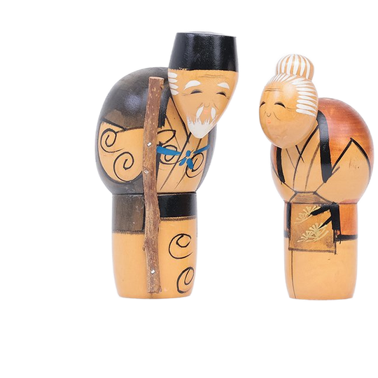 Set Vintage Kokeshi Poppetjes Ouder Echtpaar 1