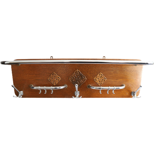 Vintage Houten Kapstok Met Versieringen, Jaren '50/'60 1