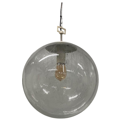 Set Van 3 Vintage Hanglampen Glazen Bollen Bubbelglas