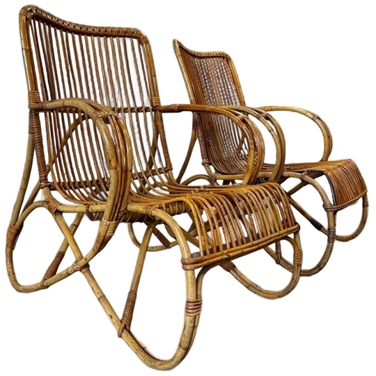Set Van 2 Vintage Rotan Fauteuils / Eenzitjes Rohé 1