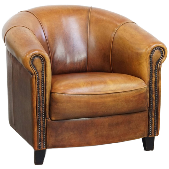Tijdloze En Klassieke Schapenleren Clubfauteuil Met Een Comfortabele Zit En Een Afwerking 1