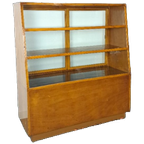 Fineer Toonbank, Winkel Vitrine Met Schuifdeuren, Vintage Vitrinekast thumbnail 1
