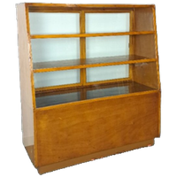 Fineer Toonbank, Winkel Vitrine Met Schuifdeuren, Vintage Vitrinekast