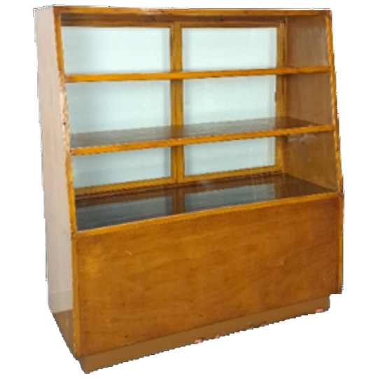 Fineer Toonbank, Winkel Vitrine Met Schuifdeuren, Vintage Vitrinekast 1