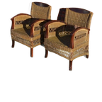 Armstoelen Mahoniehout Met Riet Set Van 2 thumbnail 1