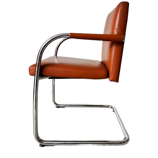 Set Of 6 Vitra Visasoft Chairs In Brown Leather 1