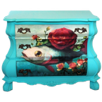 Turquoise Blauwe Xxl Buikkast - Vis Met Roos thumbnail 1
