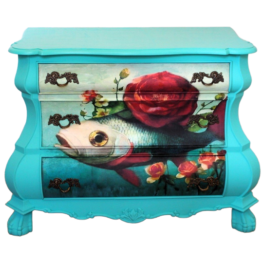 Turquoise Blauwe Xxl Buikkast - Vis Met Roos 1
