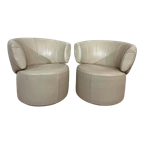 2X Rolf Benz 684 Fauteuils - Crème - Leder - Draaifauteuil thumbnail 1