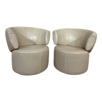 2X Rolf Benz 684 Fauteuils - Crème - Leder - Draaifauteuil